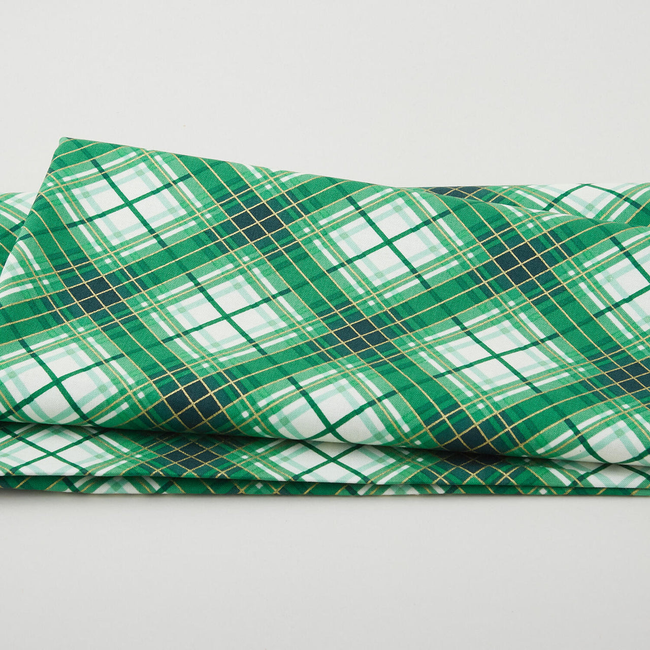 Christmas Musical - Holiday Plaid Green Metallic 2 Yard Cut