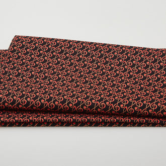Christmas Musical - Musical G-Clef Black/Red Metallic 2 Yard Cut