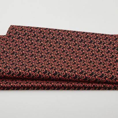 Christmas Musical - Musical G-Clef Black/Red Metallic 2 Yard Cut