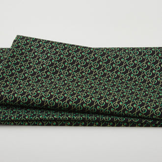 Christmas Musical - Musical G-Clef Black/Green Metallic 2 Yard Cut