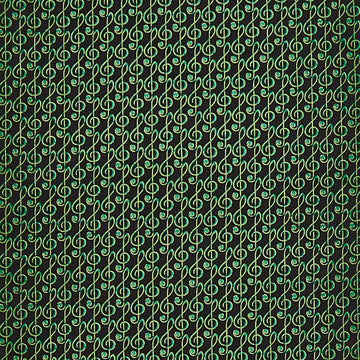 Christmas Musical - Musical G-Clef Black/Green Metallic 2 Yard Cut