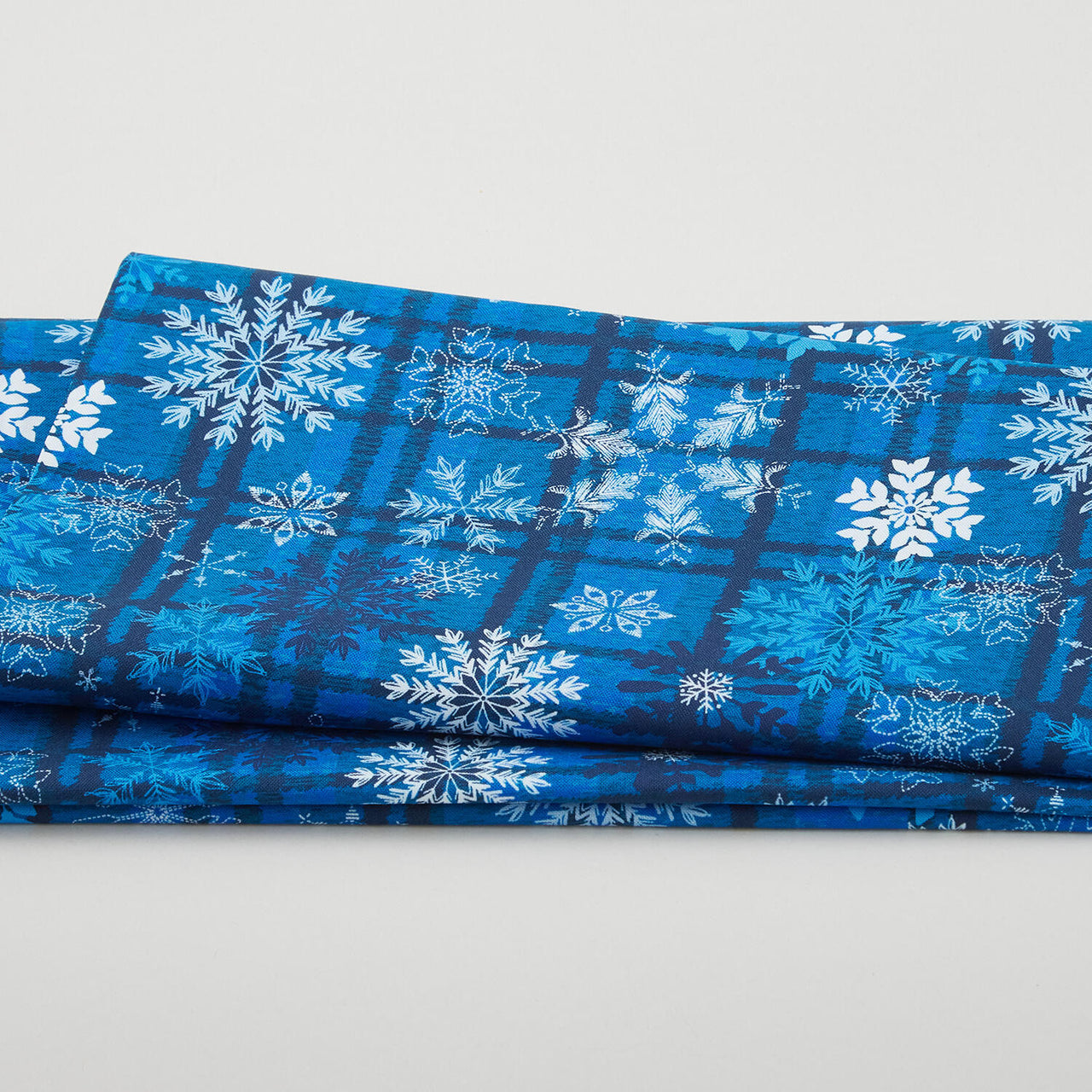 Winter Farm House Plaid - Snowflake Plaid Dark Blue 2 Yard Cut