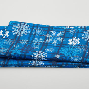 Winter Farm House Plaid - Snowflake Plaid Dark Blue 2 Yard Cut