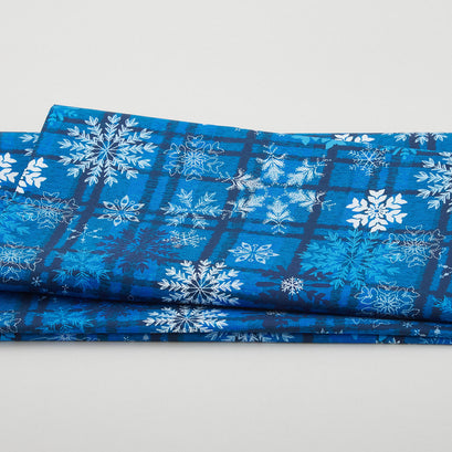 Winter Farm House Plaid - Snowflake Plaid Dark Blue 2 Yard Cut