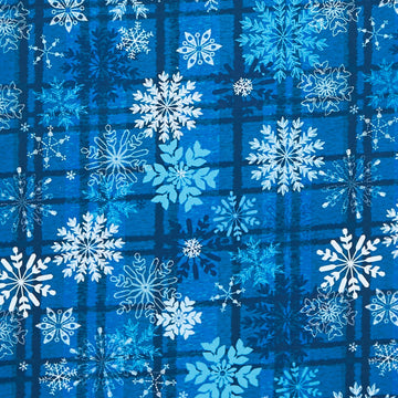 Winter Farm House Plaid - Snowflake Plaid Dark Blue 2 Yard Cut