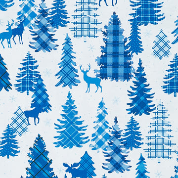 Winter Farm House Plaid - Plaid Forest White/Blue 2 Yard Cut