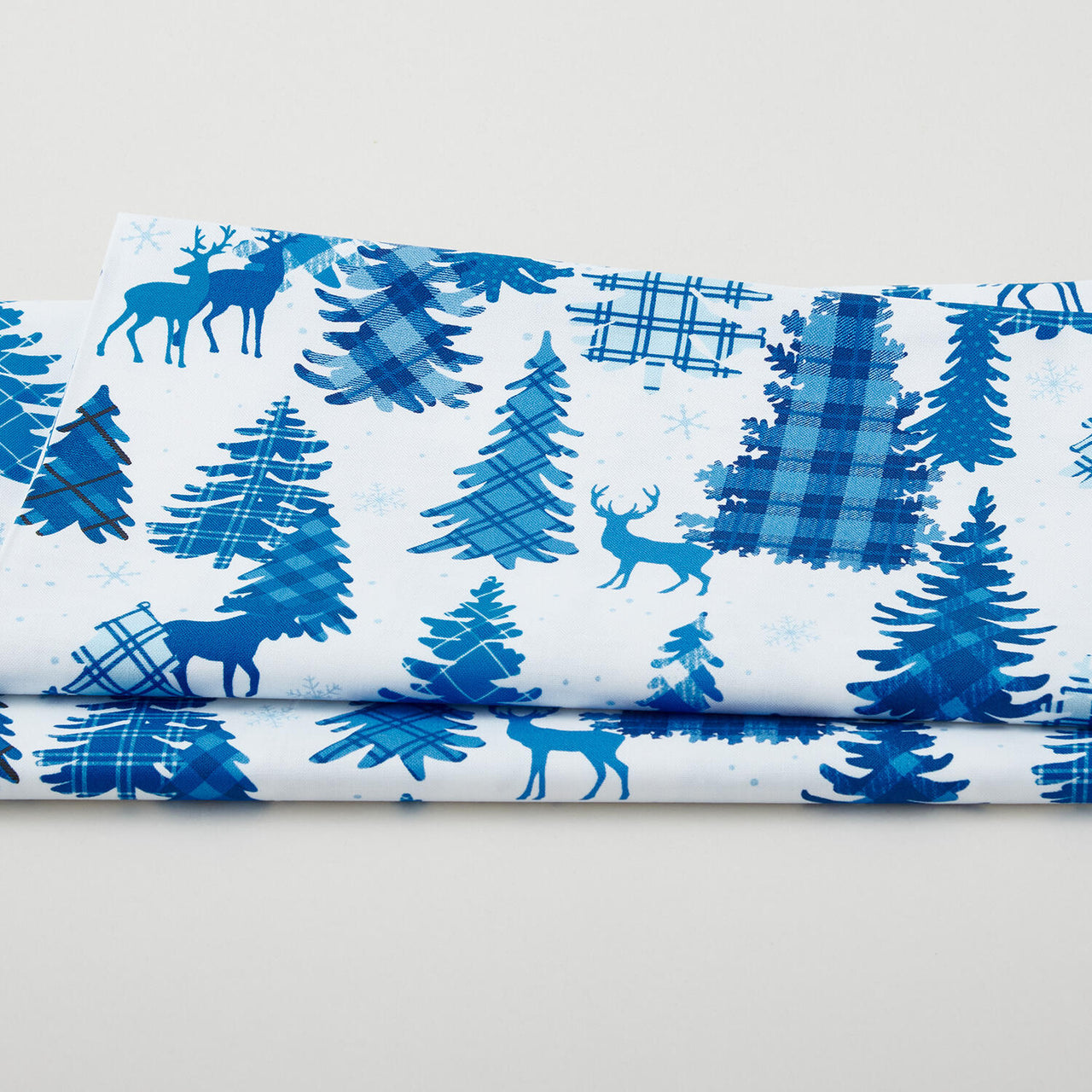 Winter Farm House Plaid - Plaid Forest White/Blue 2 Yard Cut