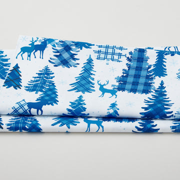 Winter Farm House Plaid - Plaid Forest White/Blue 2 Yard Cut