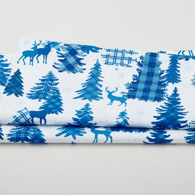 Winter Farm House Plaid - Plaid Forest White/Blue 2 Yard Cut