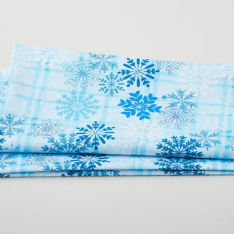 Winter Farm House Plaid - Snowflake Plaid Light Blue 2 Yard Cut
