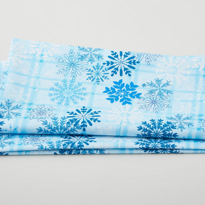 Winter Farm House Plaid - Snowflake Plaid Light Blue 2 Yard Cut