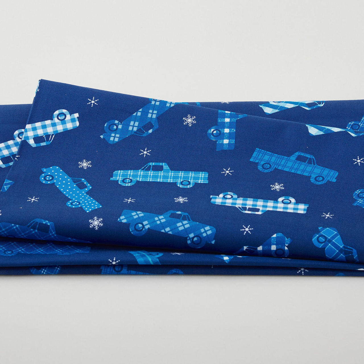 Winter Farm House Plaid - Plaid Trucks Dark Blue 2 Yard Cut