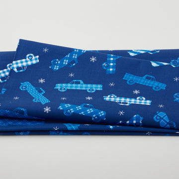 Winter Farm House Plaid - Plaid Trucks Dark Blue 2 Yard Cut