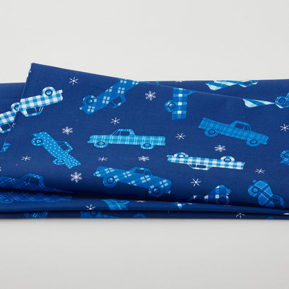 Winter Farm House Plaid - Plaid Trucks Dark Blue 2 Yard Cut
