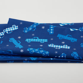 Winter Farm House Plaid - Plaid Trucks Dark Blue 2 Yard Cut