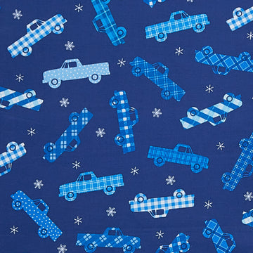 Winter Farm House Plaid - Plaid Trucks Dark Blue 2 Yard Cut