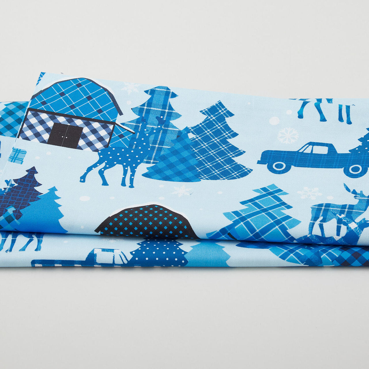 Winter Farm House Plaid - Farmhouse Scenic Light Blue 2 Yard Cut