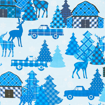 Winter Farm House Plaid - Farmhouse Scenic Light Blue 2 Yard Cut