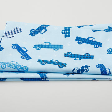 Winter Farm House Plaid - Plaid Trucks Light Blue 2 Yard Cut