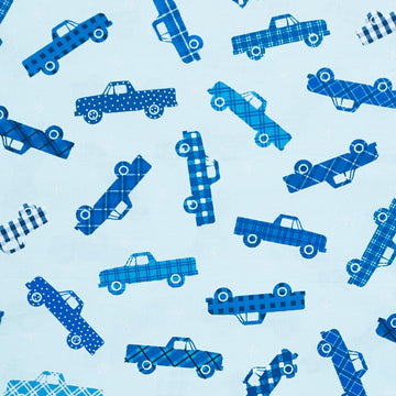 Winter Farm House Plaid - Plaid Trucks Light Blue 2 Yard Cut