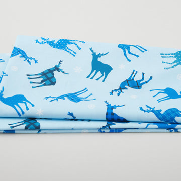 Winter Farm House Plaid - Tossed Deer Light Blue 2 Yard Cut