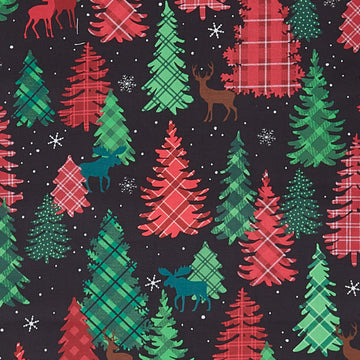 Winter Farm House Plaid - Plaid Forest Black 2 Yard Cut
