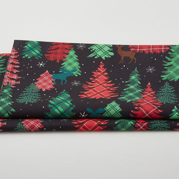 Winter Farm House Plaid - Plaid Forest Black 2 Yard Cut