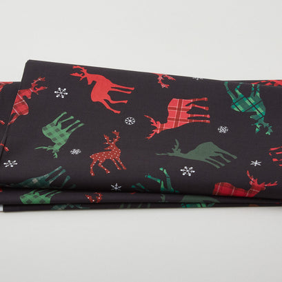 Winter Farm House Plaid - Tossed Deer Black 2 Yard Cut