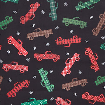 Winter Farm House Plaid - Plaid Trucks Black 2 Yard Cut