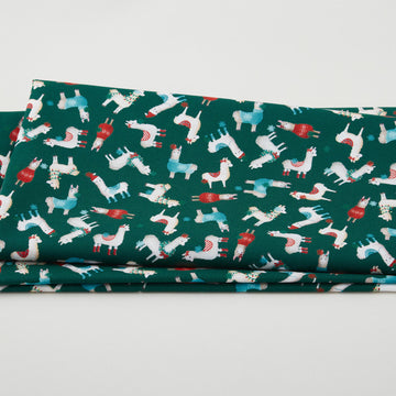 Happy Llamadays - Little Llamas Dark Green 2 Yard Cut