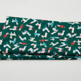 Happy Llamadays - Little Llamas Dark Green 2 Yard Cut