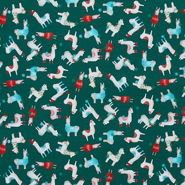 Happy Llamadays - Little Llamas Dark Green 2 Yard Cut