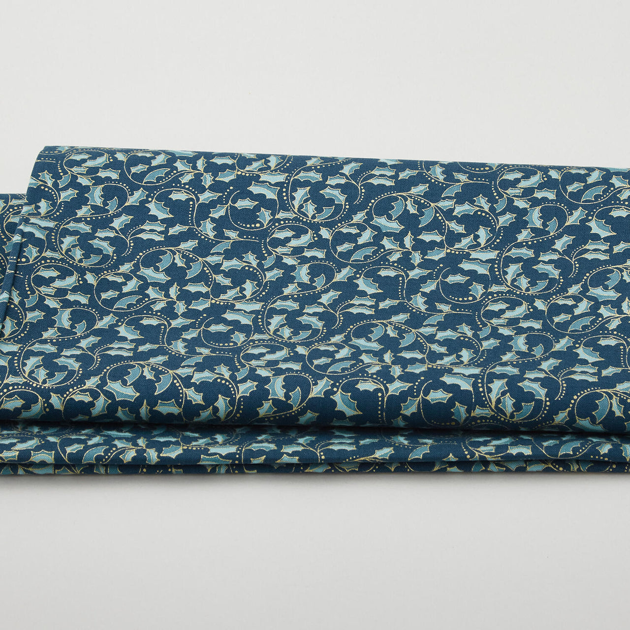 A Festive Medley - Golden Leaf Scroll Dark Teal 2 Yard Cut