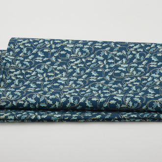 A Festive Medley - Golden Leaf Scroll Dark Teal 2 Yard Cut