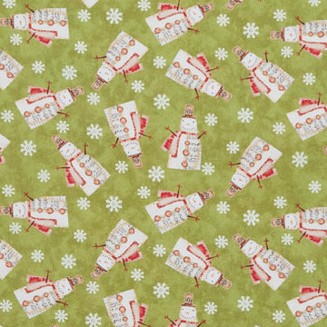 White Christmas - Musical Snowman Green 2 Yard Cut