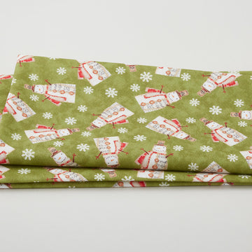White Christmas - Musical Snowman Green 2 Yard Cut