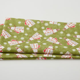 White Christmas - Musical Snowman Green 2 Yard Cut