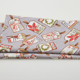 White Christmas - Tossed Tags Grey 2 Yard Cut