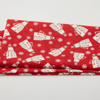 White Christmas - Musical Snowman Red 2 Yard Cut