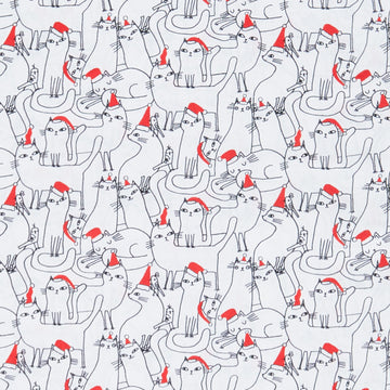 Meowy Christmas - Cats In Hats White 2 Yard Cut