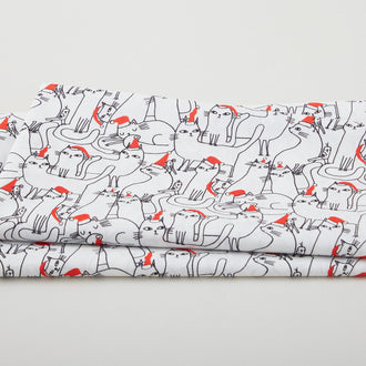 Meowy Christmas - Cats In Hats White 2 Yard Cut