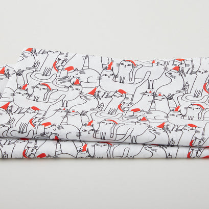 Meowy Christmas - Cats In Hats White 2 Yard Cut