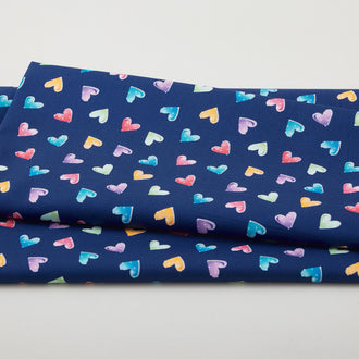 Fairytale Dreams - Bejeweled Hearts Navy 2 Yard Cut