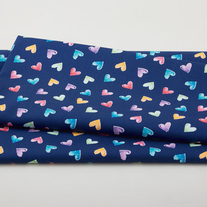 Fairytale Dreams - Bejeweled Hearts Navy 2 Yard Cut