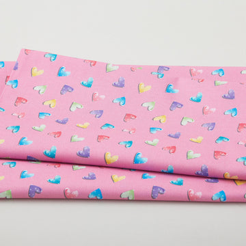 Fairytale Dreams - Bejeweled Hearts Pink 2 Yard Cut
