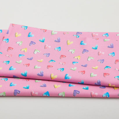 Fairytale Dreams - Bejeweled Hearts Pink 2 Yard Cut