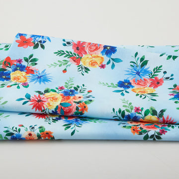 Farmers' Market - Flower Bouquets Light Blue 2 Yard Cut