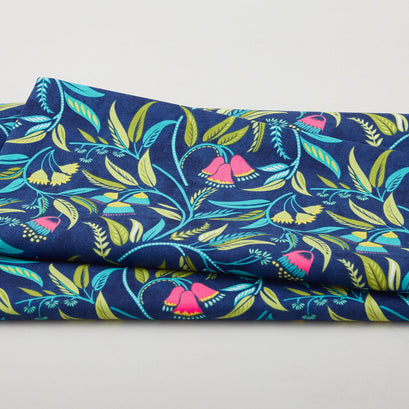 Chalk Garden - Dancing Flowers Navy 2 Yard Cut