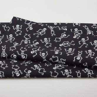 Black & Boo Favorites - Glow in the Dark Little Skeletons Black 2 Yard Cut