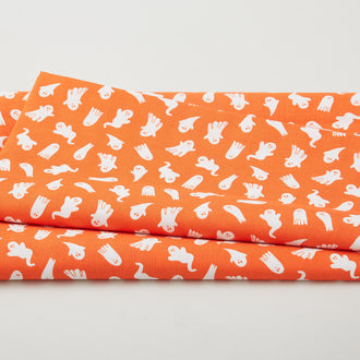 Black & Boo Favorites - Glow in the Dark Little Ghosts Orange 2 Yard Cut